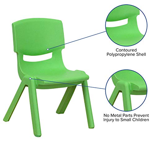 Flash Furniture Whitney 2 Pack Green Plastic Stackable School Chair with 10.5'' Seat Height