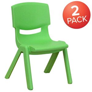 Flash Furniture Whitney 2 Pack Green Plastic Stackable School Chair with 10.5'' Seat Height