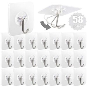 aroic adhesive hooks for hanging, 58 packs command hook heavy duty self adhesive wall hooks 20 lbs / 9 kg (max), removable, waterproof hook for bedroom kitchen bathroom