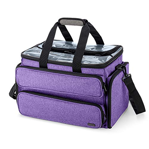 YARWO Knitting Bag, Yarn Storage Organizer Tote for Knitting Needles(Up to 14”), Crochet Hooks, Circular Needles, Projects and Skeins of Yarn, Purple (Bag Only)