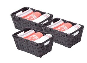 black plastic wicker shelf basket organizer, set of 3