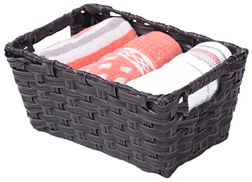 Black Plastic Wicker Shelf Basket Organizer, Set of 3