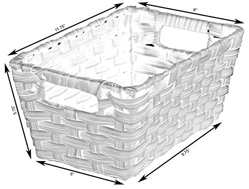 Black Plastic Wicker Shelf Basket Organizer, Set of 3