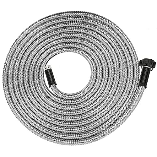 Yanwoo 304 Stainless Steel 20 Feet Garden Hose with Female to Male Connector, Lightweight, Kink-Free, Heavy Duty Outdoor Hose (20ft)