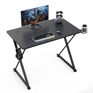 ee eureka ergonomic gaming desk 39 inch, small gaming table for kids, gift idea, pc computer desk,home office desk workstation with carbon fiber surface,gamer desk with headphone hook and cup holder