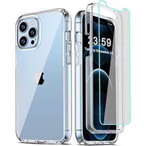coolqo compatible for iphone 12 pro max case 6.7 inch, and [2 x tempered glass screen protector] clear 360 full body coverage silicone protective 13 ft shockproof phone cover