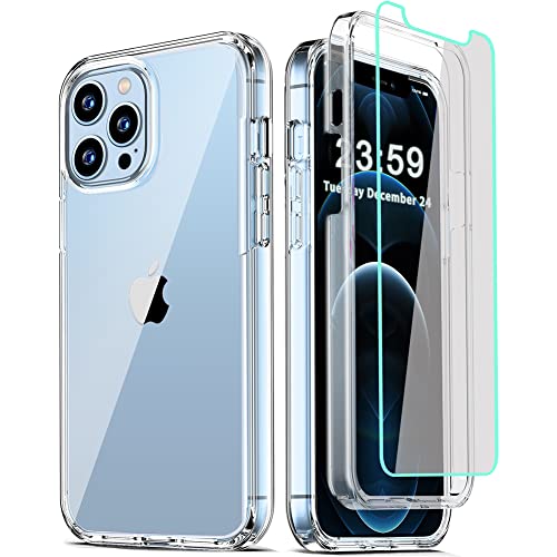 COOLQO Compatible for iPhone 12 Pro Max Case 6.7 Inch, and [2 x Tempered Glass Screen Protector] Clear 360 Full Body Coverage Silicone Protective 13 ft Shockproof Phone Cover