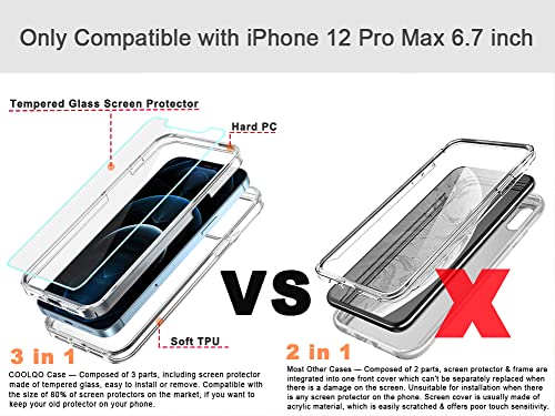 COOLQO Compatible for iPhone 12 Pro Max Case 6.7 Inch, and [2 x Tempered Glass Screen Protector] Clear 360 Full Body Coverage Silicone Protective 13 ft Shockproof Phone Cover