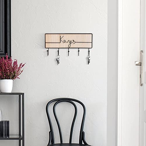SNAP INVENT Key Hooks Holder and Organizer, Mounted Decor Keys Wood and Handmade Metal Ornament, Wall Keychain Hanger, Boho, and Rustic Key Rack Decor Easy Installation