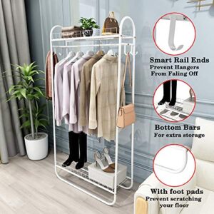 Kefair Metal Garment Rack Free-Standing Closet Organzier Heavy Duty Clothes Rack with Hooks and Storage Shelvels, White