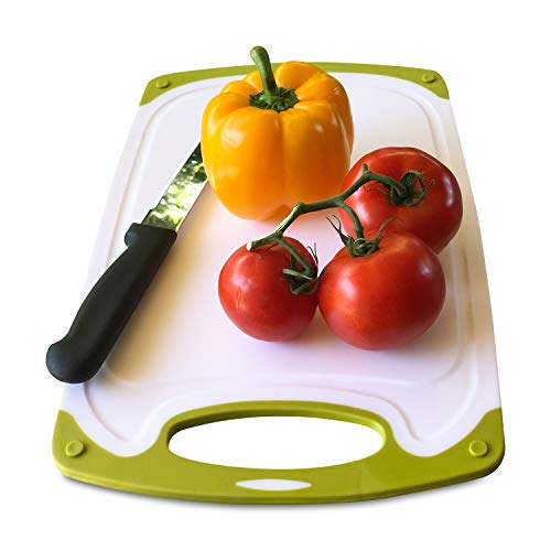 Raj Plastic Cutting Board Reversible Cutting board, Dishwasher Safe, Chopping Boards, Juice Groove, Large Handle, Non-Slip, BPA Free (Large (15.75" x 9.45"), Red and Green)