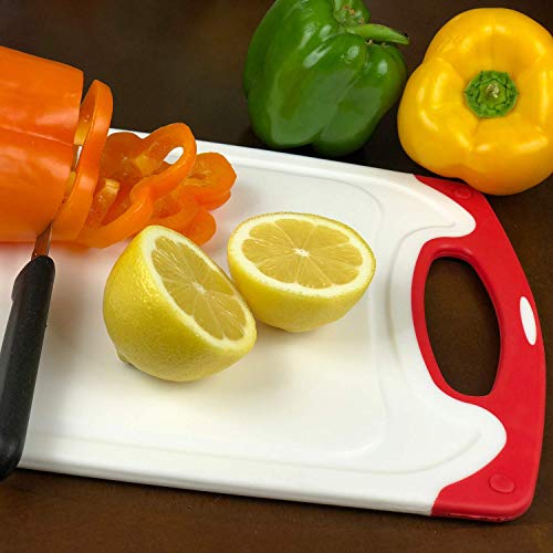 Raj Plastic Cutting Board Reversible Cutting board, Dishwasher Safe, Chopping Boards, Juice Groove, Large Handle, Non-Slip, BPA Free (Large (15.75" x 9.45"), Red and Green)