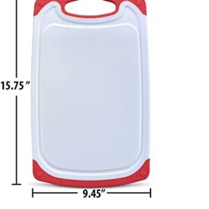 Raj Plastic Cutting Board Reversible Cutting board, Dishwasher Safe, Chopping Boards, Juice Groove, Large Handle, Non-Slip, BPA Free (Large (15.75" x 9.45"), Red and Green)