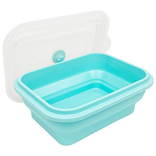 CARTINTS Microwave and Oven Safe 100% Silicone Food Storage Containers Collapsible Bowls with lids, For Travel, Camping or Baking, (800ml, Blue, 1 Pack)