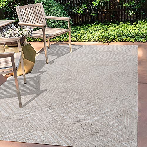 JONATHAN Y SBH103B-5 Jordan High-Low Pile Art Deco Geometric Indoor Outdoor Area-Rug Bohemian Contemporary Easy-Cleaning Bedroom Kitchen Backyard Patio Porch Non Shedding, 5 ft x 8 ft, Beige