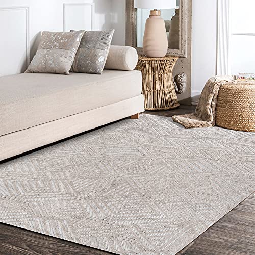 JONATHAN Y SBH103B-5 Jordan High-Low Pile Art Deco Geometric Indoor Outdoor Area-Rug Bohemian Contemporary Easy-Cleaning Bedroom Kitchen Backyard Patio Porch Non Shedding, 5 ft x 8 ft, Beige