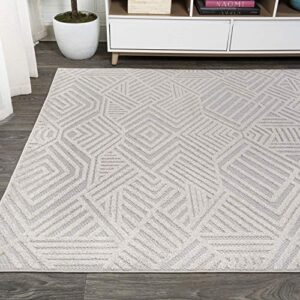 JONATHAN Y SBH103B-5 Jordan High-Low Pile Art Deco Geometric Indoor Outdoor Area-Rug Bohemian Contemporary Easy-Cleaning Bedroom Kitchen Backyard Patio Porch Non Shedding, 5 ft x 8 ft, Beige