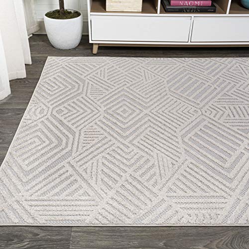 JONATHAN Y SBH103B-5 Jordan High-Low Pile Art Deco Geometric Indoor Outdoor Area-Rug Bohemian Contemporary Easy-Cleaning Bedroom Kitchen Backyard Patio Porch Non Shedding, 5 ft x 8 ft, Beige