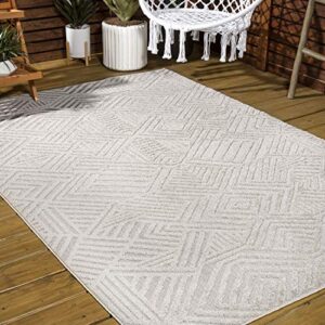 JONATHAN Y SBH103B-5 Jordan High-Low Pile Art Deco Geometric Indoor Outdoor Area-Rug Bohemian Contemporary Easy-Cleaning Bedroom Kitchen Backyard Patio Porch Non Shedding, 5 ft x 8 ft, Beige