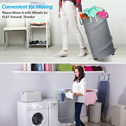 Laundry Hamper with Wheels, Collapsible 77L Large Laundry Baskets with Handle, Fabric Foldable Tall Dirty Clothes Bag Storage Organizer Washing Bin for Laundry, Bedroom, Bathroom, College Dorm Hamper