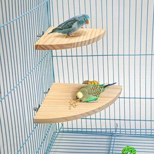 2 Pack Bird Perch Platform, Parrot Stand Sector Playground Wood Perch Stand Toy Cage Accessories Exercise Toy for Parakeet Conure Cockatiel Budgie Gerbil Rat Mouse Chinchilla Hamster