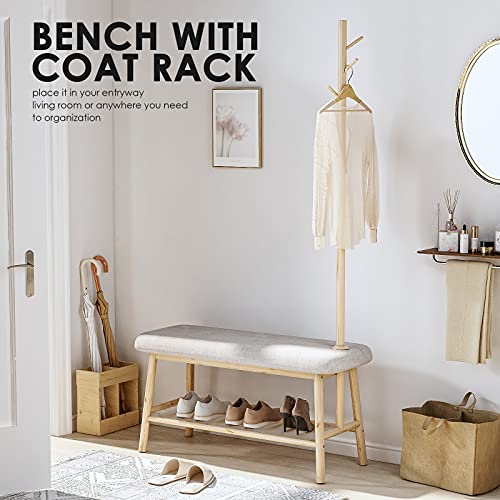Bamworld Coat Rack Shoe Bench for Entryway, Hall Tree Bench with Storage, Bamboo 3-in-1 Design