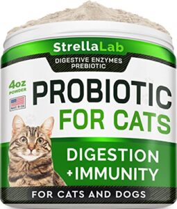 probiotics powder for cats and dogs - all natural supplement - digestive enzymes + prebiotics - relieves diarrhea, upset stomach, gas, constipation, litter box smell, skin allergy -made in usa- 4oz