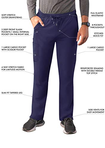 Adar Addition Scrubs for Men - Slim Leg Cargo Drawstring Scrub Pants - A6106 - Navy - M