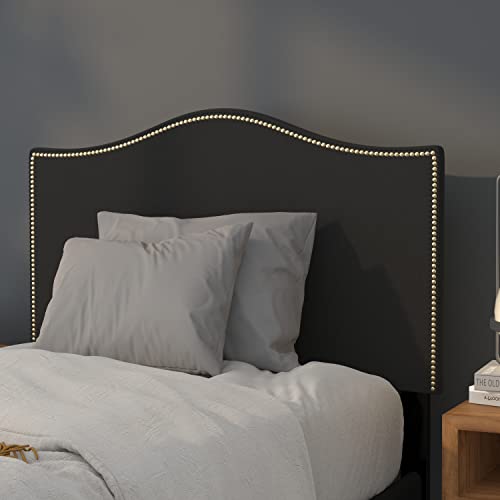 BizChair Upholstered Twin Size Headboard with Nailtrim in Black Fabric