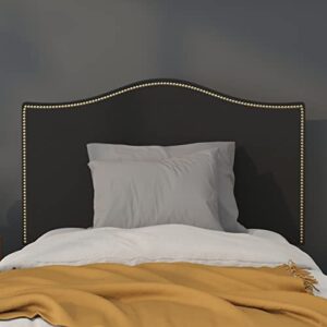 BizChair Upholstered Twin Size Headboard with Nailtrim in Black Fabric