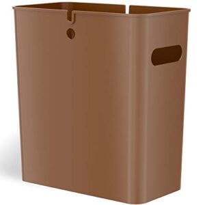 itouchless slimgiant 4.2 gallon slim garbage bin with handles, 16 liter plastic small trash can hanging wastebasket magazine/file folder storage container home, office, bathroom, kitchen, toffee brown