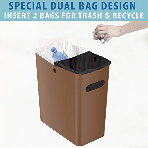 iTouchless SlimGiant 4.2 Gallon Slim Garbage Bin with Handles, 16 Liter Plastic Small Trash Can Hanging Wastebasket Magazine/File Folder Storage Container Home, Office, Bathroom, Kitchen, Toffee Brown