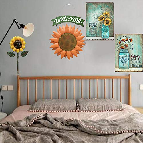 TISOSO Enjoy The Little Things Vintage Metal Sign Poppies Flower Garden Decorative Plaque Farmhouse Country Home Decor 8X12Inch