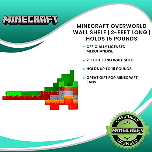 Minecraft Overworld Wall Shelf, Wall Decor | 2 Feet Long | Holds 15 Pounds