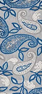 JONATHAN Y AMC102C-28 Julien Paisley High-Low Indoor Outdoor Area-Rug Bohemian Floral Easy-Cleaning High Traffic Bedroom Kitchen Backyard Patio Porch Non Shedding, 2 X 8, Blue/Light Gray