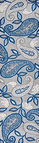 JONATHAN Y AMC102C-28 Julien Paisley High-Low Indoor Outdoor Area-Rug Bohemian Floral Easy-Cleaning High Traffic Bedroom Kitchen Backyard Patio Porch Non Shedding, 2 X 8, Blue/Light Gray