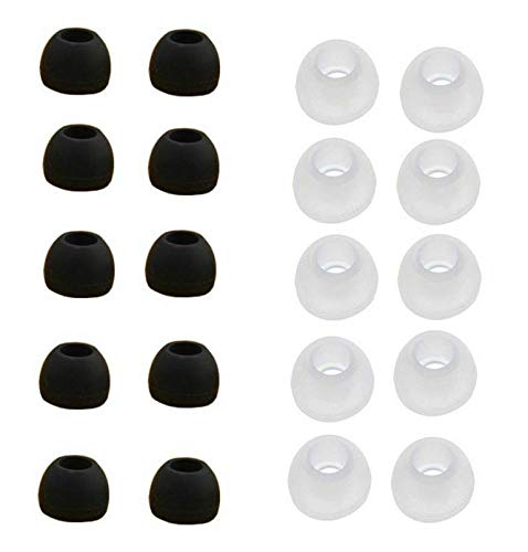 Earbudz 20 Pieces Medium Silicone Earbud Cap Tip Cover Replacement - 10 Black, 10 Clear