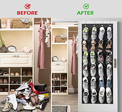 SLEEPING LAMB 24 Large Mesh Pockets Over The Door Shoe Rack Breathable Hanging Shoe Organizer for Closet, Door Shoe Holder for Men Sneaker, Black