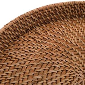 16.9 inch Rattan Tray, Round Wicker Tray with Cut-Out Handles, Woven Serving Tray for Dining/Coffee Table