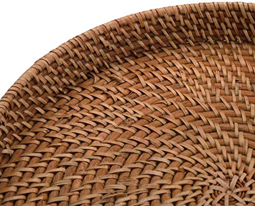 16.9 inch Rattan Tray, Round Wicker Tray with Cut-Out Handles, Woven Serving Tray for Dining/Coffee Table