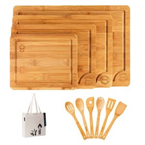 Wood Cutting Board Set-Wooden Cutting Boards for Kitchen-Bamboo Cutting Board Set(Small & Large)-Wooden Chopping Boards-Heavy Duty Chopping board set for Meat,Vegetables w/utensils & Canvas bag