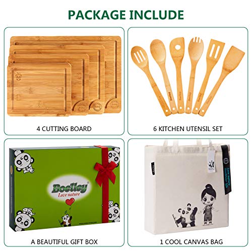 Wood Cutting Board Set-Wooden Cutting Boards for Kitchen-Bamboo Cutting Board Set(Small & Large)-Wooden Chopping Boards-Heavy Duty Chopping board set for Meat,Vegetables w/utensils & Canvas bag