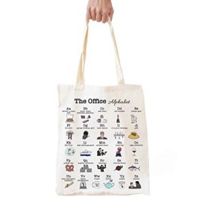 tuilia funny the office tv show alphabet theme natural reusable cute eco-friendly cotton tote bag, off white
