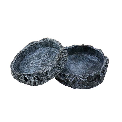 Bitray Reptile Water Dish Food Bowl Rock Worm Feeder for Leopard Gecko Lizard Spider Scorpion Chameleon (2 Pack,Green)