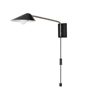 globe electric 51457 finnick 1-light plug-in or hardwire wall sconce, matte black, antique brass accent, led bulb included