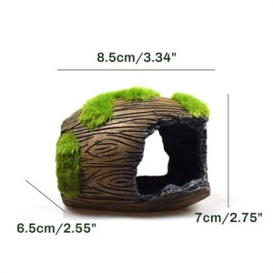 E.YOMOQGG Aquarium Decoration Broken Barrel Hideout with Moss Grass, Hideaway Cave for Fish Tank, Resin Hideout Ornament for Betta, Small Lizards to Play, Hide, Rest for Miniature Fairy Garden (Small)