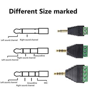 GELRHONR 3.5mm Mono Male to 2 Pin Screw Terminal, 1/8 Inch Stereo TS Audio Plug Screw Block Solderless Balun Connectors for Headphone Headset and Earphone-3 Pack