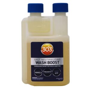 303 salt neutralizing wash boost – add to wash mix for salt removal, protects against rust and corrosion, breaks down salt, safe for use on vehicles and boats, 8oz (30592)