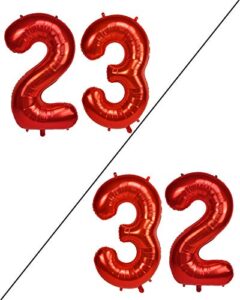 aule 40 inch big red foil 23 number balloons for women large 23rd happy birthday decorations giant huge helium mylar 32 anniversary party decor