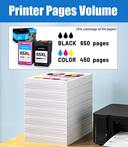 LeciRoba Compatible for HP Deskjet 3755 Ink Cartridges High Yield Remanufactured HP 65XL Ink Cartridges Replacement for HP DeskJet 2600 3700 Series Envy 5000 Series AMP 100 Series Printer (2-Pack)